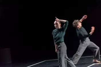 photo du spectacle "DEERS" de Hervé Robbe avec deux danseurs