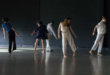 Photo d'une représentation avec 5 danseurs en mouvements