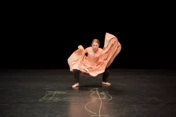 Photo du spectacle "Lou" de Mickaël Phelippeau avec une danseuse dans une robe bouffante