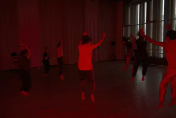 Photo of a workshop with red lighting